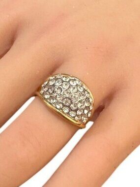 Vintage Dome Ring Gold Plated Signed 18K H.G.E.  Pave Style Size 7 Cocktail